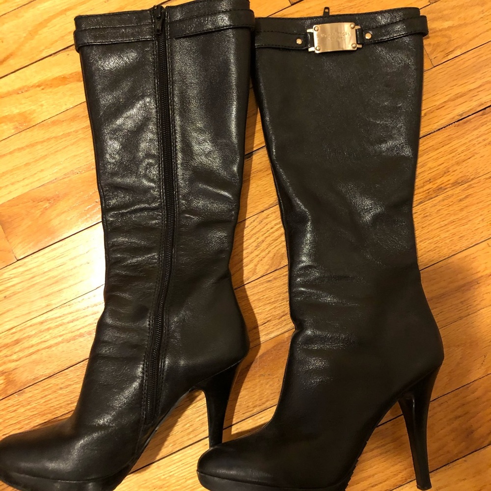 Michael Kors black leather platform boots
